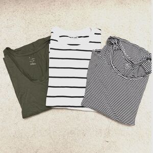 3 shirt Casual Capsule Tee Bundle, Striped, Olive Green, Basics, Minimalist